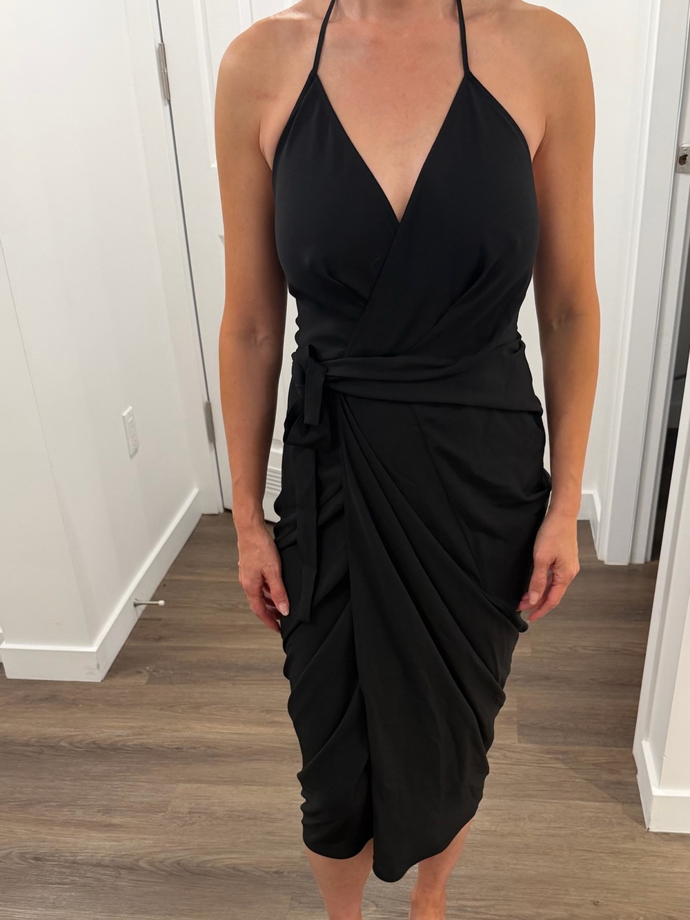 Rick Owens Black Halter Wrap Midi Dress